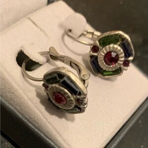 Elegant Silver, Green and Red Gemstone Earrings